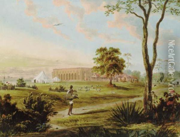 View Of A Military Encampment, Probably Barrackpore, Calcutta Oil Painting - Henry Farre