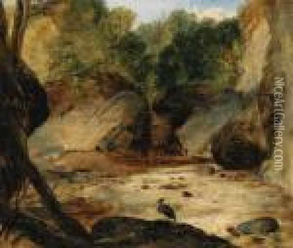 A Rocky River Landscape With A Heron Oil Painting - Landseer, Sir Edwin