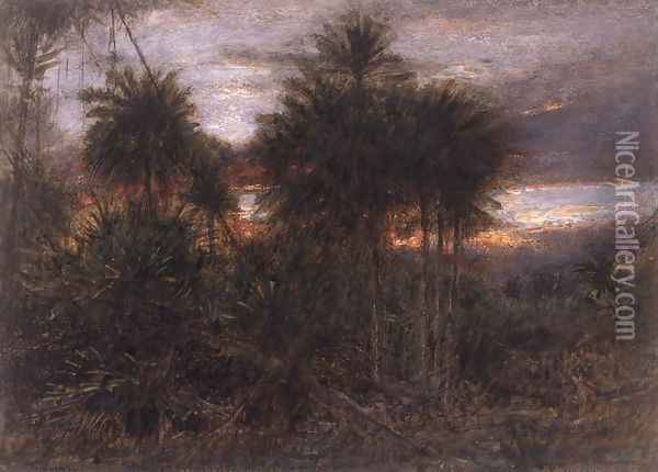 The Jungle Wherein all the beasts of the forest do move Oil Painting - Albert Goodwin