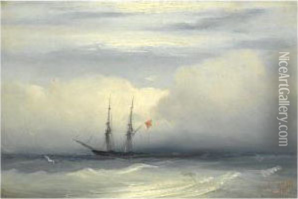 Ship On A Stormy Sea Oil Painting - Ivan Konstantinovich Aivazovsky