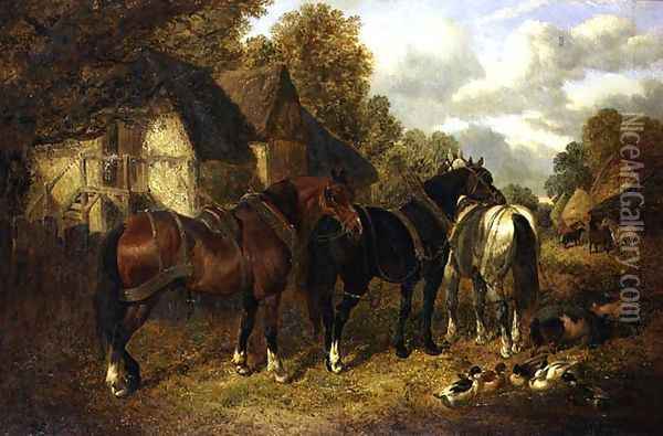 Farm Scene with Cart Horses Oil Painting - John Frederick Herring Snr