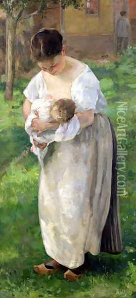 The Wet Nurse Oil Painting - Alfred Roll