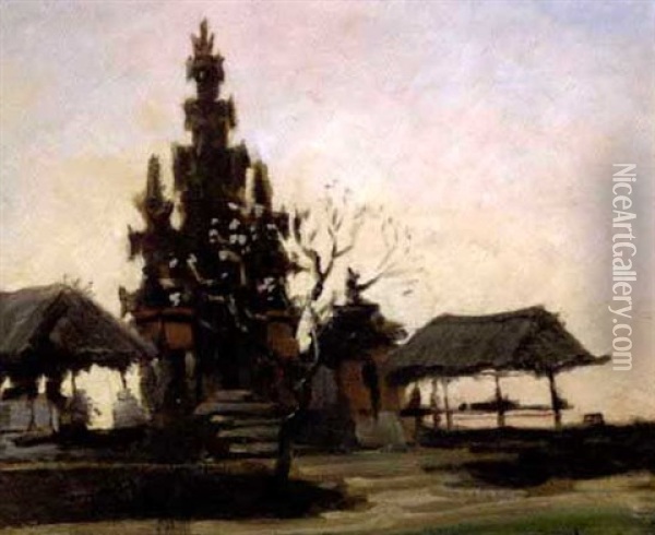 Balinese Temple At Sunset Oil Painting - Carel Lodewijk Dake the Younger