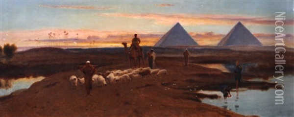 Shepherds Before The Pyramids Oil Painting - Frederick Goodall
