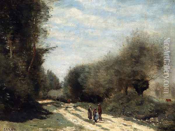 Crecy-en-Brie - Road in the Country Oil Painting - Jean-Baptiste-Camille Corot