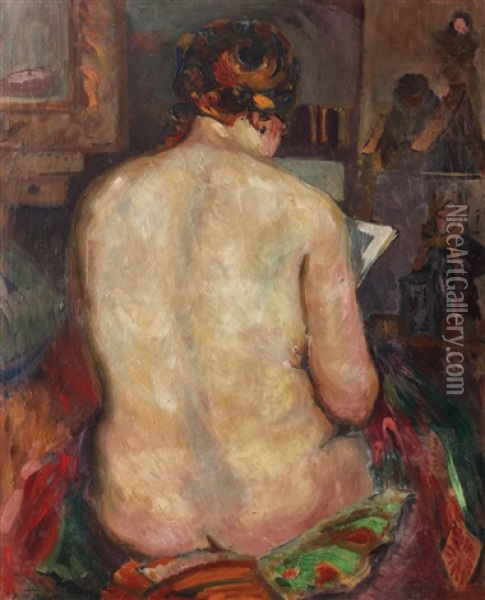Nude It The Artist's Workshop Oil Painting - Marin H. Georgescu