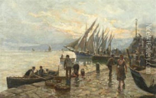 Genreszene Am Hafen Mit Fischerbooten Oil Painting - Attilio Pratella