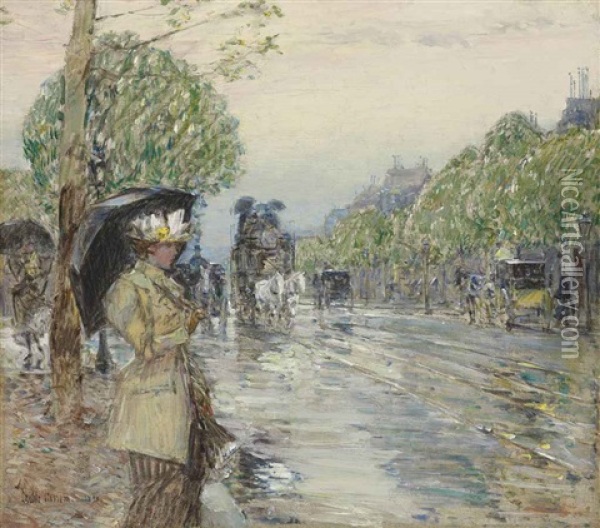 Rainy Day, On The Avenue Oil Painting - Childe Hassam