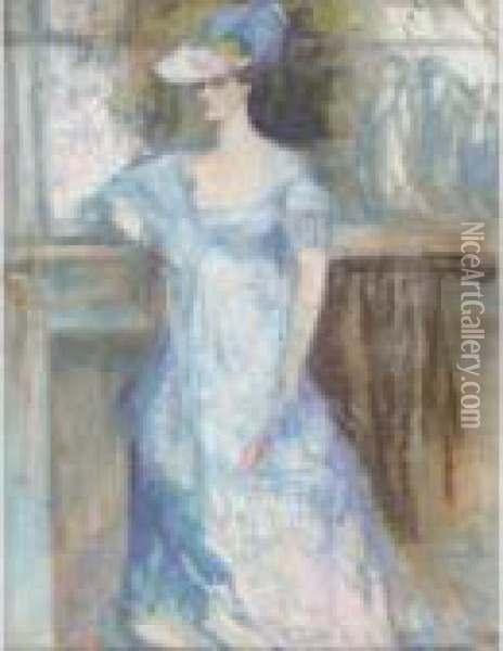 The Lady In Blue Oil Painting - Charles Edward Conder