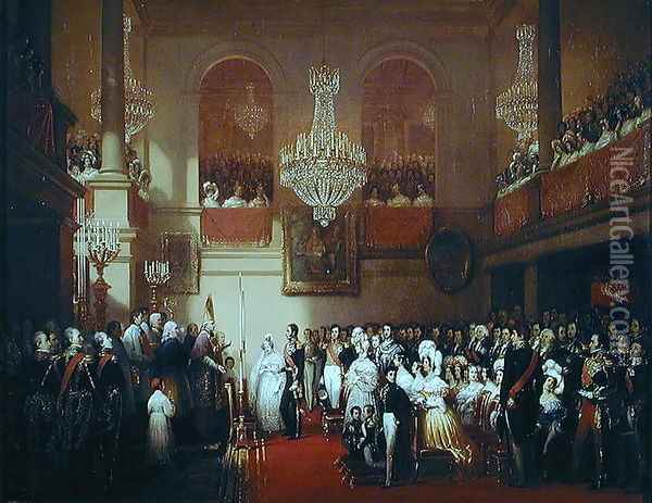 Wedding of Leopold I to Princess Louise of Orleans at Compiegne, 9th April 1832 Oil Painting - Joseph-Desire Court