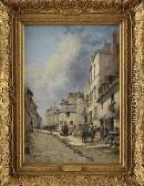 Rue Animee A Auray Oil Painting - Jules Achille-Noel