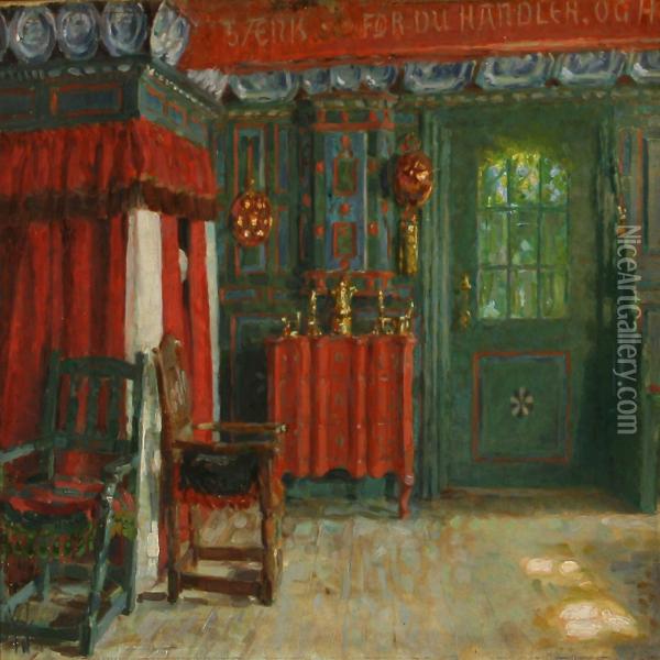 Country Interior Oil Painting - Viggo Johansen