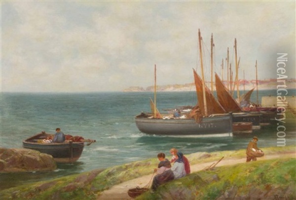 Unloading The Catch On The Fife Coast Oil Painting - Alexander Young