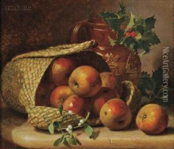 Still Life With Apples In A Basket Oil Painting - Eloise Harriet Stannard