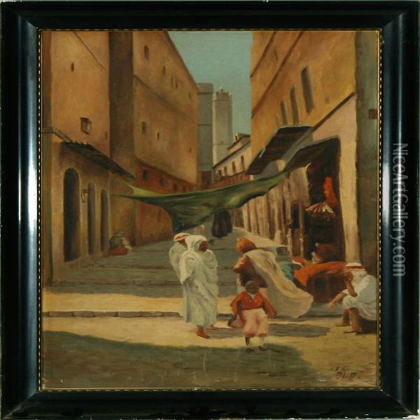 Arabian Street Scenery Oil Painting - Ole Wolhardt Stampe Due