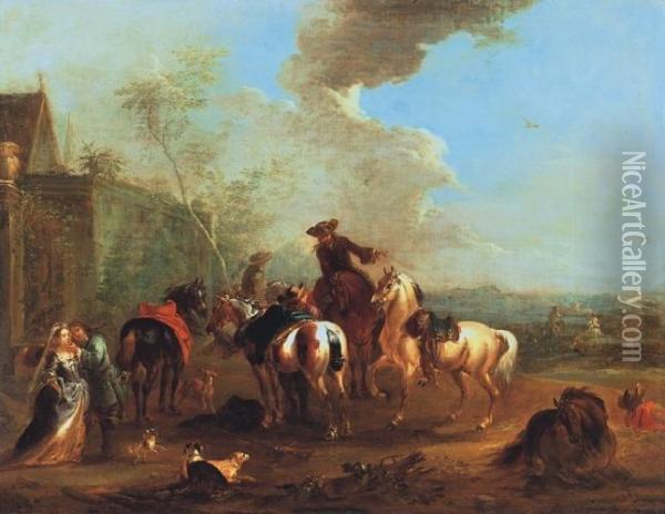 Hunting Party At Rest Oil Painting - August Querfurt