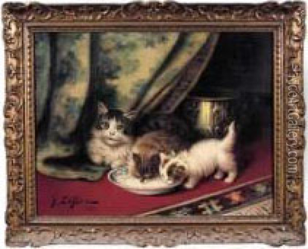 Chatte Et Chatons Oil Painting - Jules Le Roy