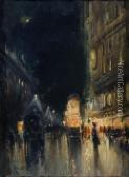 Parigi, Vita Notturna In Strada Oil Painting - Oscar Ricciardi