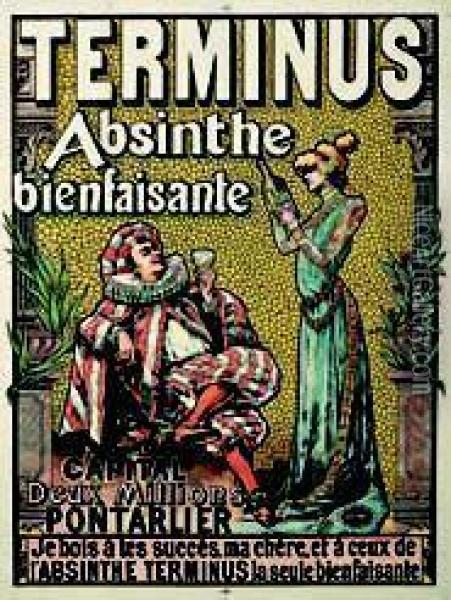 Terminus, Absinthe Bienfaisante, Pontarlier Vers 1895 Oil Painting - Francisco Tamagno