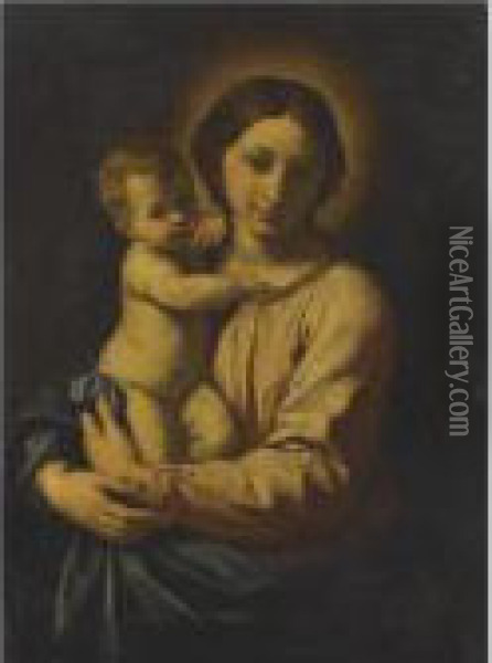 Madonna And Child Oil Painting - Simone Cantarini Il Pesarese