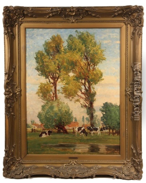 Cows At Pasture At Twin Trees Oil Painting - Karl Langhammer