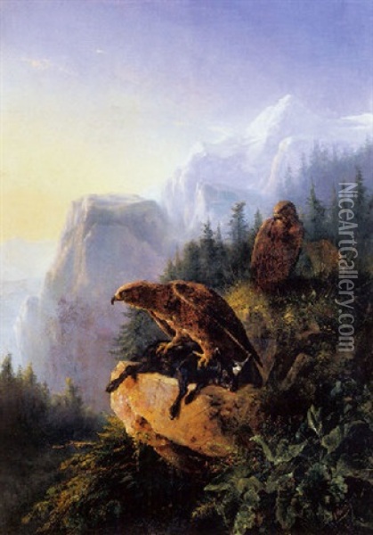 Aigles Et Chevreau Oil Painting - Joseph Augustus Knip