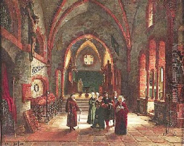 Nach Der Taufe. Kircheninterieur Mit Personenstaffage Oil Painting - Ludwig Christian F. W. von Rossler