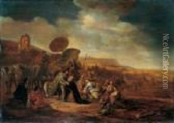 Joseph, Unterkonig Von Agypten, Empfangt Seinen Vater Und Seine Bruder (genesis 46, 29). Oil Painting - Jacob Willemsz de Wet the Elder