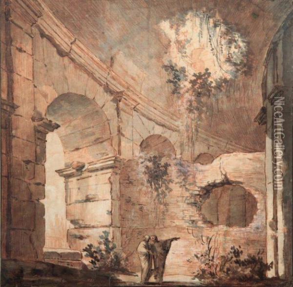 Deux Personnages Dans Les Ruines Du Colisee Oil Painting - Jean-Baptiste Regnault