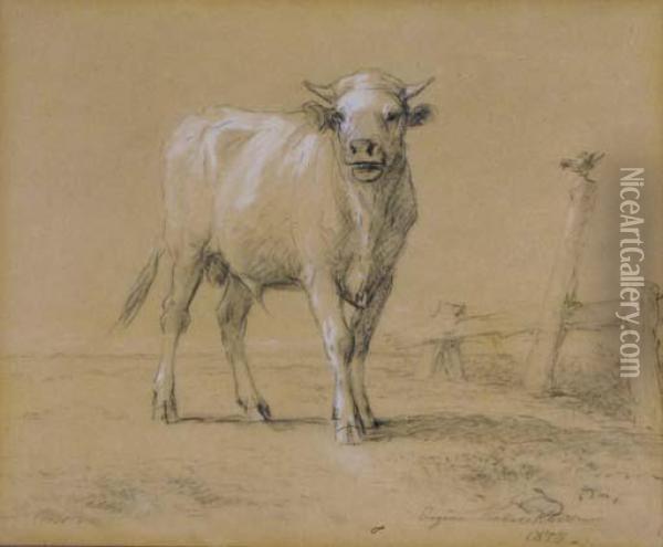 Young Bull And Rooster Out To Pasture Oil Painting - Eugene Joseph Verboeckhoven