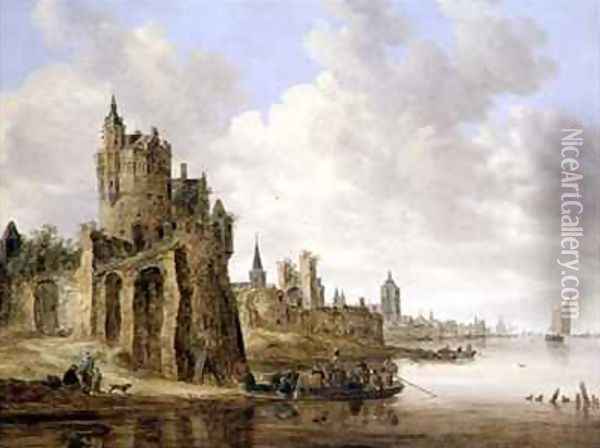 The River Ferry Oil Painting - Jan van Goyen