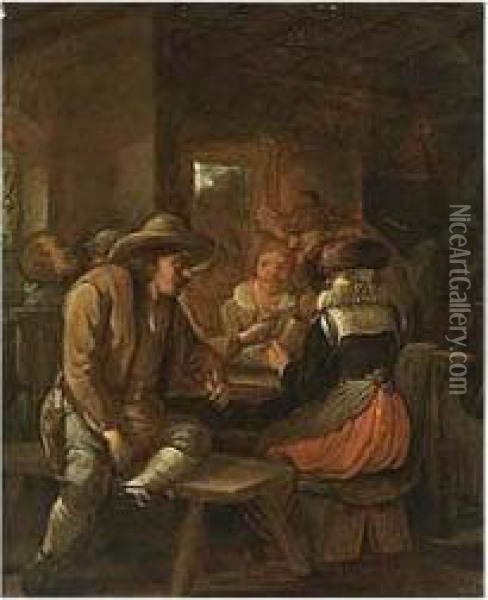 Peasants Drinking And Smoking At A Table In An Inn Oil Painting - Egbert Jaspersz. van, the Elder Heemskerck