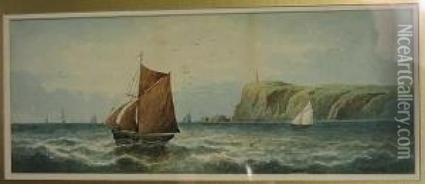 Fishing Boats Off Bradee (sic) Head, Isle Of Wight Oil Painting - William Stewart