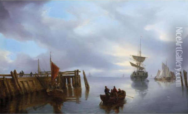 In The Harbour Oil Painting - Karl Friedrich Schulz