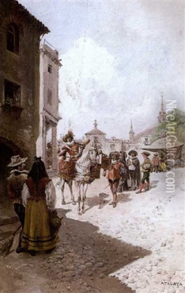 Scene De Village Oil Painting - Enrique Atalaya
