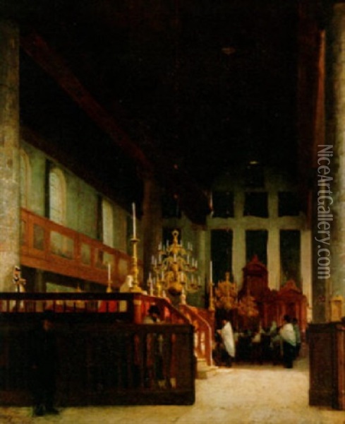 A View Of The Portuguese-israelite Synagogue, Amsterdam Oil Painting - Jan Jacob Schenkel