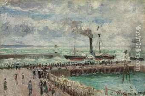 Entree Du Port Du Havre Et Le Brise-lames Ouest Oil Painting - Camille Pissarro