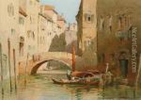 A Quiet Venetian Canal Oil Painting - Herbert Parsons Weaver