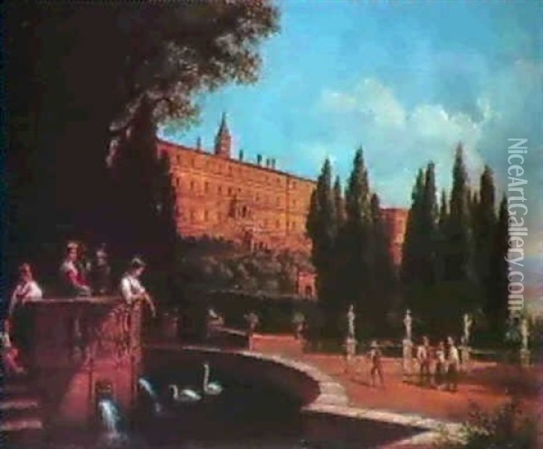 Villa D'este,tivoli Oil Painting - Gustaf Wilhelm Palm