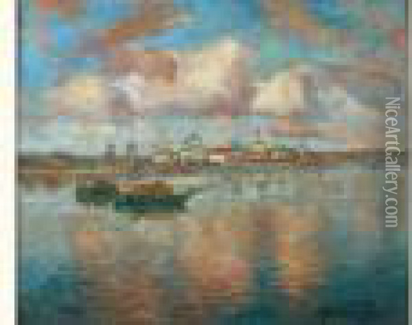 Bateaux De Peche Sur La Volga Oil Painting - Konstantin Ivanovich Gorbatov