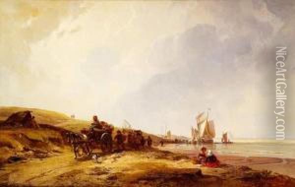 Le Dechargement Des Navires En Bord De Mer, 1859 Oil Painting - Charles Louis Mozin