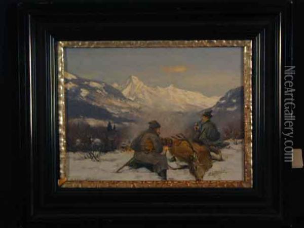 Paar Jager Mit Erlegtem Hirsch Oil Painting - Christian Haug