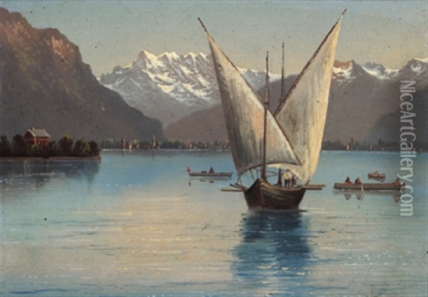 Eine Ansicht Aus Der Schweiz (?) Oil Painting - Hubert Sattler