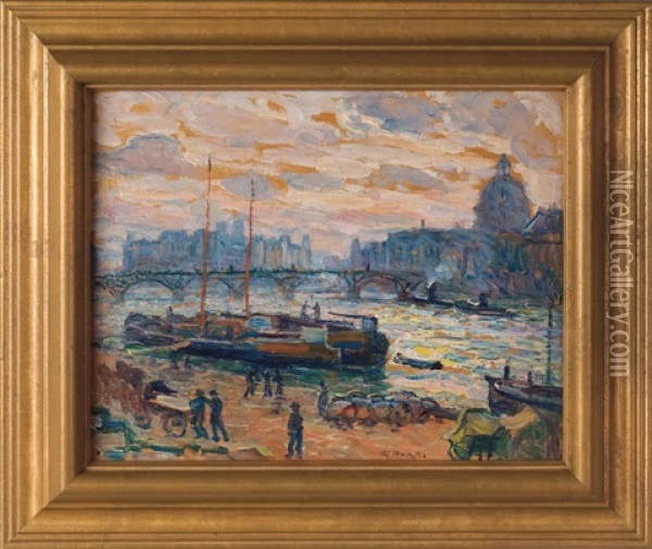 Le Pont Des Arts, Paris Oil Painting - George Brainard Burr
