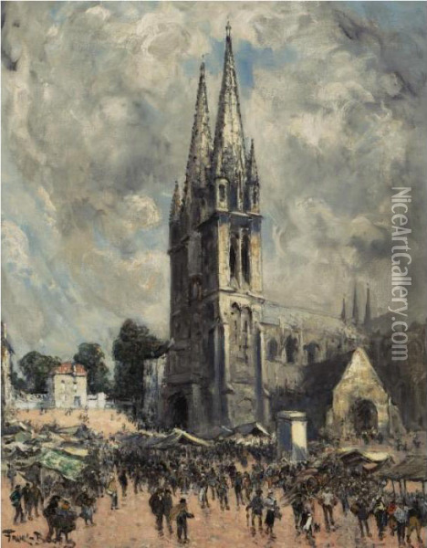Noyon Place De La Cathedrale Oil Painting - Frank Myers Boggs