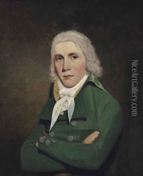 Portrait Of Sir Alexander Wood, Half-length, In A Green Coat And White Cravat Oil Painting - Sir Henry Raeburn
