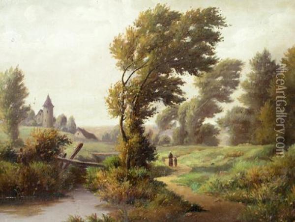 Landscape With River Oil Painting - Julius Schonrock