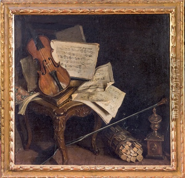 Partitions Et Violon Sur Une Chaise Oil Painting - Nicolas Henry Jeaurat De Bertry