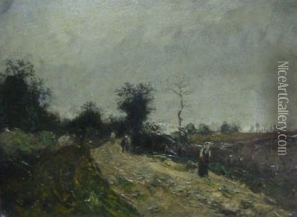 Chemin Avec Personnages Oil Painting - Louis Hilaire Carand