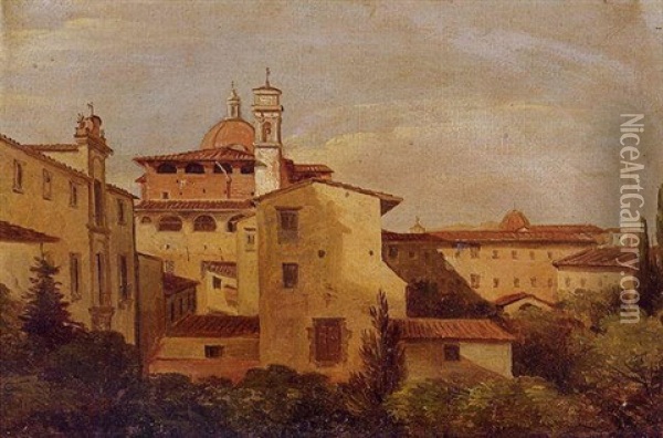 View Of Roman Rooftops Oil Painting - Gustaf Wilhelm Palm